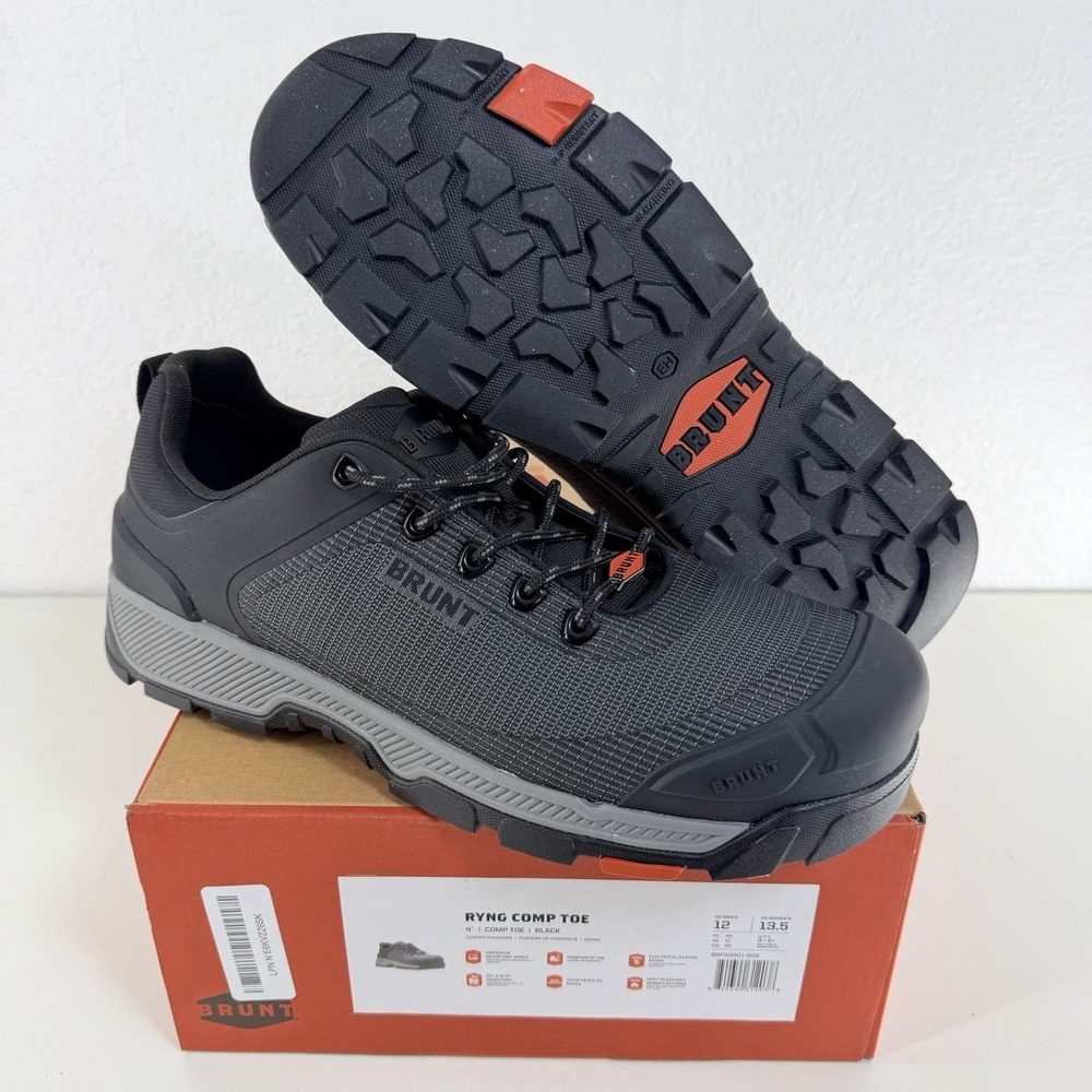 Brunt Ryng Low Comp Toe Boots Mens Size 12 Black Work Slip Resistant Safety New